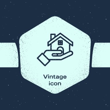 Grunge Line Emlakçı ikonu mavi arka planda izole edildi. Ev almak. Tek renkli klasik çizim. Vektör İllüstrasyonu