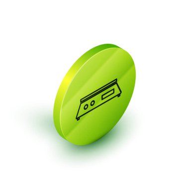 Isometric line Electronic pul simgesi beyaz arkaplanda izole edildi. Ağırlık ölçüm aletleri. Yeşil daire düğmesi. Vektör İllüstrasyonu