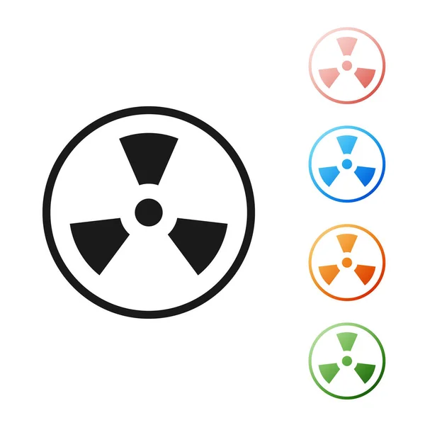 Schwarzes radioaktives Symbol isoliert auf weißem Hintergrund. radioaktives giftiges Symbol. Strahlengefahrenzeichen. setzen Symbole bunt. Vektorillustration — Stockvektor