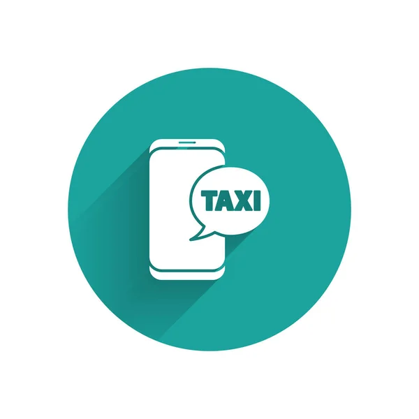 Beyaz Taksi Telefon Servisi Ikonunu Uzun Gölgeli Bir Şekilde Arıyor — Stok Vektör