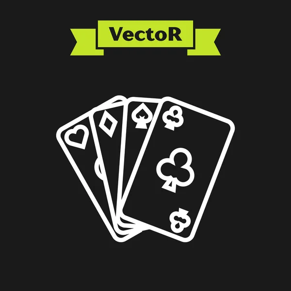 Weiße Linie Spielkarten-Symbol isoliert auf schwarzem Hintergrund. Casino-Glücksspiel. Vektorillustration — Stockvektor