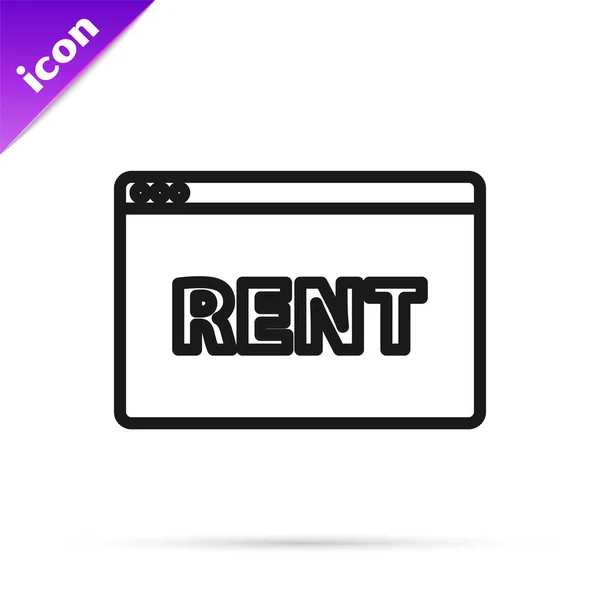 Black line Hanging sign with text Online Rent icon isolated on white background. Signboard with text Rent. Vector Illustration — Stock Vector