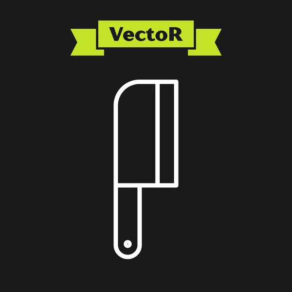 White Line Fleisch Chopper Symbol isoliert auf schwarzem Hintergrund. Küchenmesser für Fleisch vorhanden. Metzgermesser vorhanden. Vektorillustration — Stockvektor