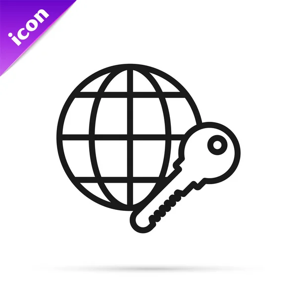 Black line Globe key icon isolated on white background. Vector Illustration — Stock Vector