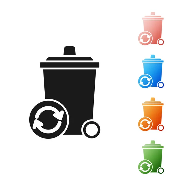 Black Recycle bin with recycle symbol icon isolated on white background. Trash can icon. Garbage bin sign. Recycle basket sign. Set icons colorful. Vector Illustration — Stock Vector