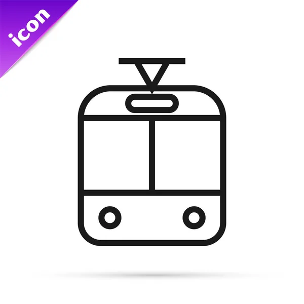 Línea negra Tranvía e icono del ferrocarril aislados sobre fondo blanco. Símbolo de transporte público. Ilustración vectorial — Vector de stock