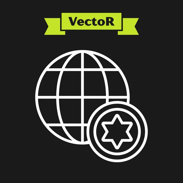 Linha branca Globo Mundial e ícone de Israel isolado em fundo preto. Ilustração vetorial — Vetor de Stock