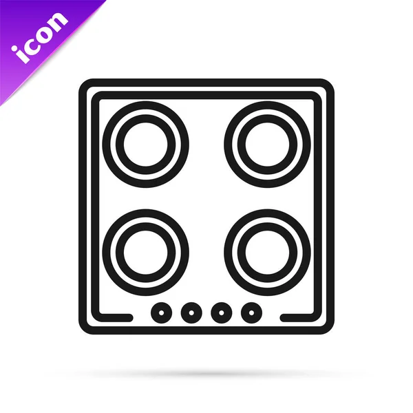 Black line Gas stove icon isolated on white background. Cooktop sign. Hob with four circle burners. Vector Illustration — Stock Vector