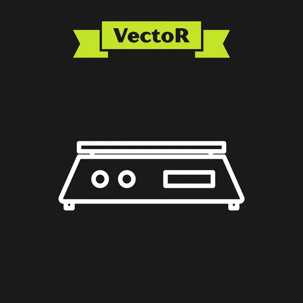 Weiße Linie Elektronische Waagen auf schwarzem Hintergrund isoliert. Gewichtsmessgeräte. Vektorillustration — Stockvektor