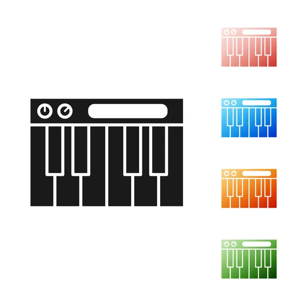 Black Music szintetizátor ikon elszigetelt fehér háttérrel. Elektronikus zongora. Állítsa be az ikonok színes. Vektorillusztráció — Stock Vector