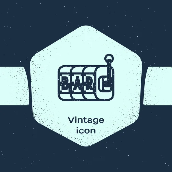 Grunge Line Spielautomaten Symbol Isoliert Auf Blauem Hintergrund Monochrome Vintage — Stockvektor