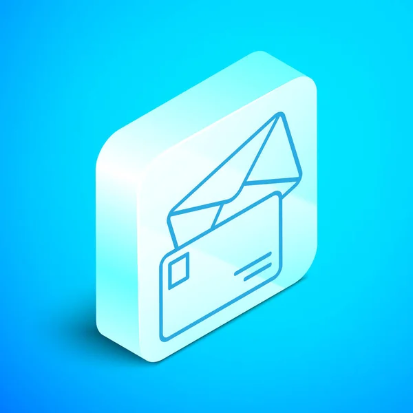 Isometric line ikon amplop diisolasi pada latar belakang biru. Simbol surat surat surel. Tombol persegi perak. Ilustrasi Vektor - Stok Vektor