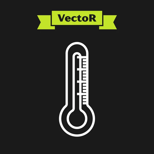 Icône de thermomètre de ligne blanche isolée sur fond noir. Illustration vectorielle — Image vectorielle