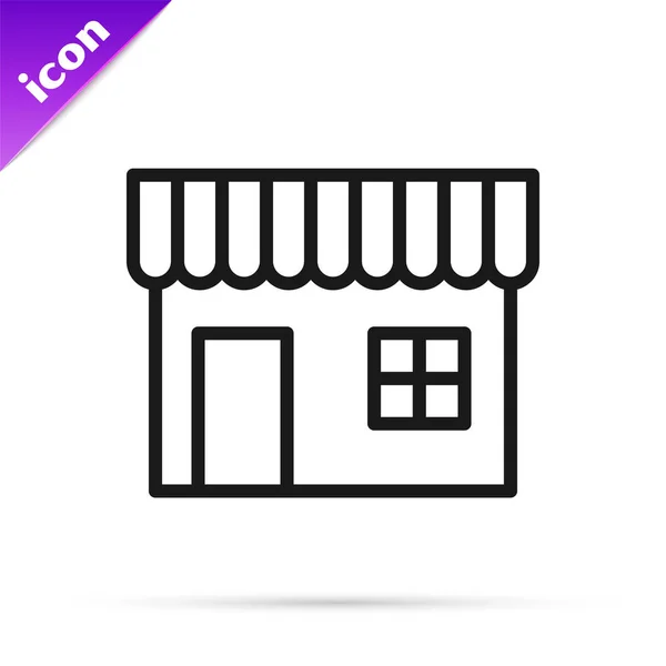 Linha preta Edifício de compras ou ícone de loja de mercado isolado no fundo branco. Construção de loja. Ilustração vetorial —  Vetores de Stock