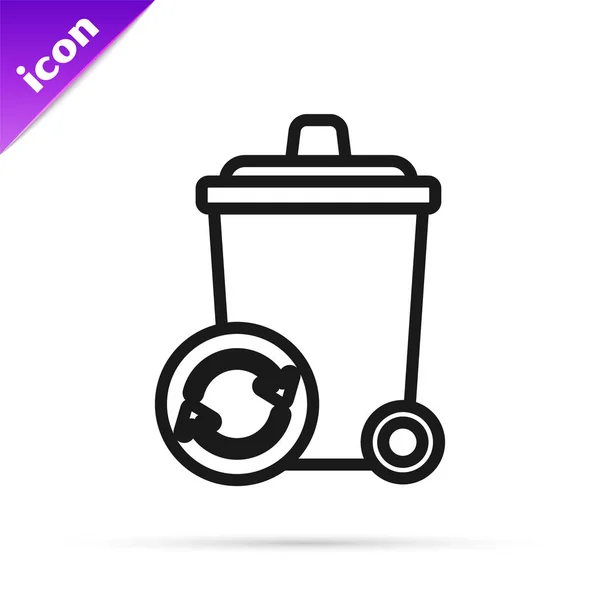 Ligne noire Corbeille avec icône de symbole de recyclage isolé sur fond blanc. Icône poubelle. Panneau poubelle. Panneau panier de recyclage. Illustration vectorielle — Image vectorielle