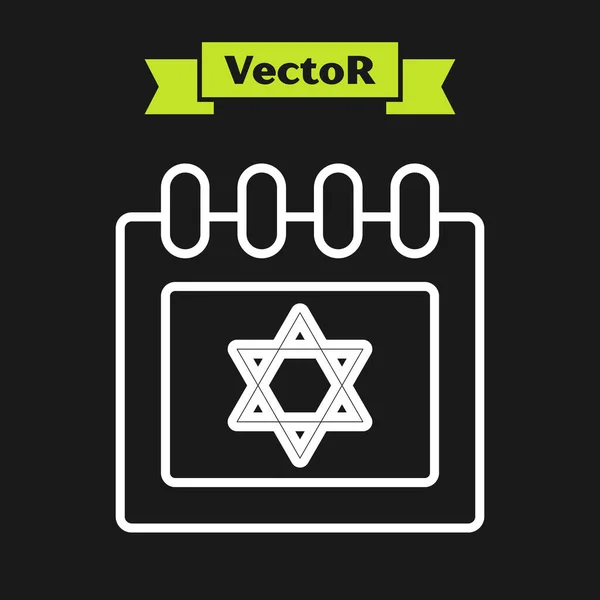 White line Jewish calendar with star of david icon isolated on black background. Hanukkah calendar day. Vector Illustration — Stock Vector