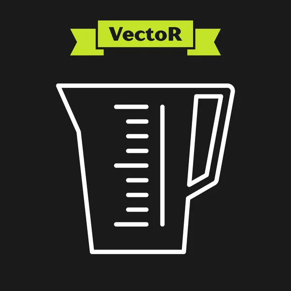 Linha branca Copo de medição para medir o ícone de alimento seco e líquido isolado no fundo preto. Plástico graduado copo com alça. Ilustração vetorial — Vetor de Stock