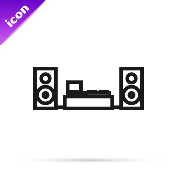 Linea nera Stereo domestico con icona a due altoparlanti isolata su sfondo bianco. Sistema musicale. Illustrazione vettoriale — Vettoriale Stock