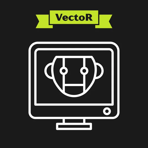 Weiße Linie bot Symbol isoliert auf schwarzem Hintergrund. Computermonitor und Roboter-Ikone. Vektorillustration — Stockvektor