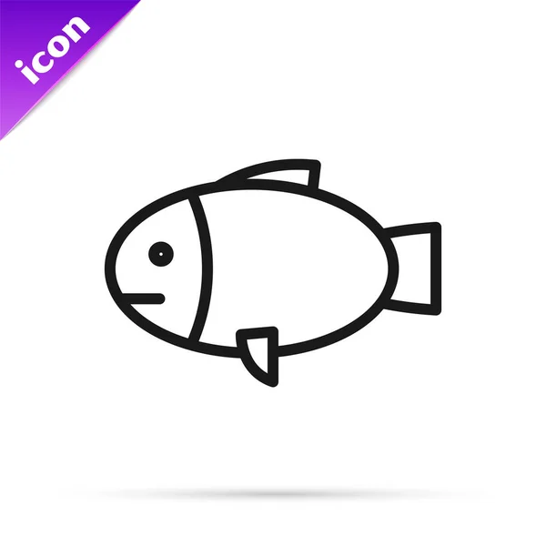 Linea nera Icona pesce isolata su sfondo bianco. Illustrazione vettoriale — Vettoriale Stock