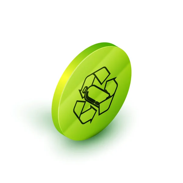 Linea isometrica Riciclaggio icona bottiglia di plastica isolata su sfondo bianco. Pulsante cerchio verde. Illustrazione vettoriale — Vettoriale Stock