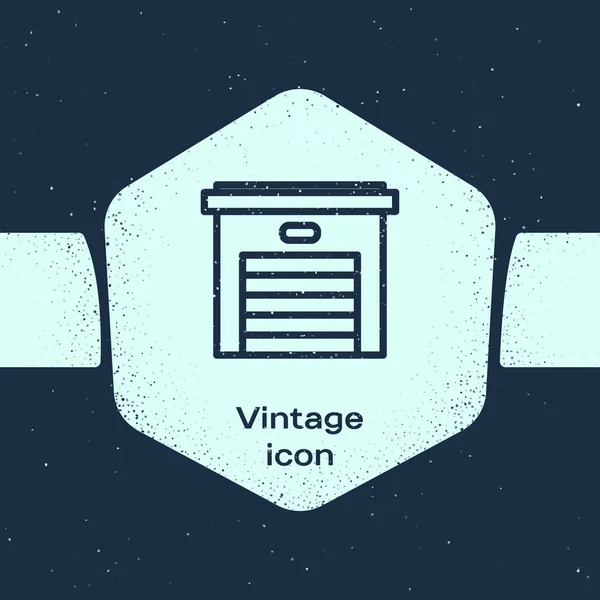 Grunge Line Garage Symbol Isoliert Auf Blauem Hintergrund Monochrome Vintage — Stockvektor