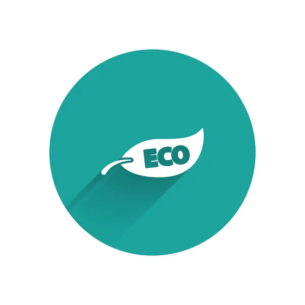 White Leaf Eco Symbol Icon Isolated Long Shadow Banner Label — ストックベクタ