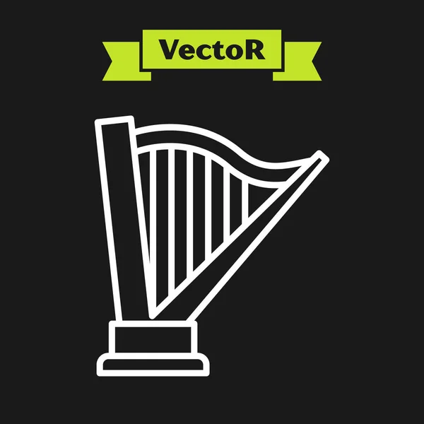Linha branca ícone Harp isolado no fundo preto. Instrumento de música clássica, elemento acústico orhestra string. Ilustração vetorial — Vetor de Stock