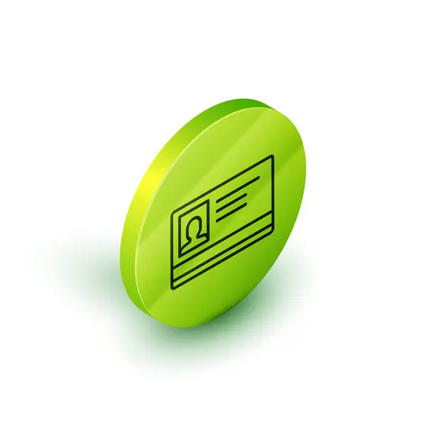 Isométrique ligne icône badge d'identification isolé sur fond blanc. Il peut être utilisé pour la présentation, l'identité de l'entreprise, la publicité. Bouton rond vert. Illustration vectorielle — Image vectorielle