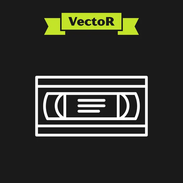 Weiße Linie vhs Videokassettenbandsymbol isoliert auf schwarzem Hintergrund. Vektorillustration — Stockvektor