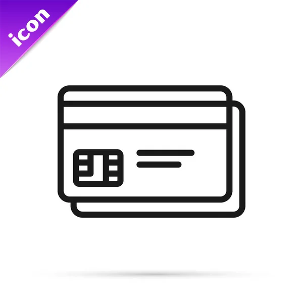 Černá linka Kreditní karta ikona izolované na bílém pozadí. Online platba. Výběr hotovosti. Finanční operace. Nákupní značka. Vektorová ilustrace — Stockový vektor