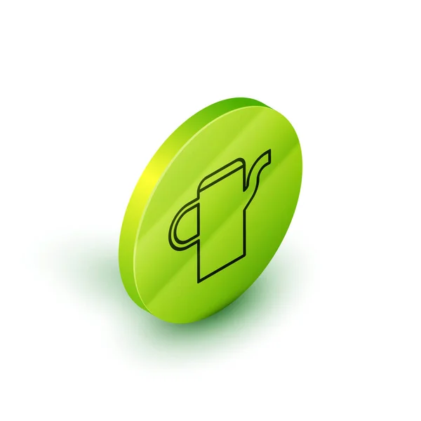 Línea isométrica Icono de regadera aislado sobre fondo blanco. Símbolo de riego. Botón círculo verde. Ilustración vectorial — Archivo Imágenes Vectoriales