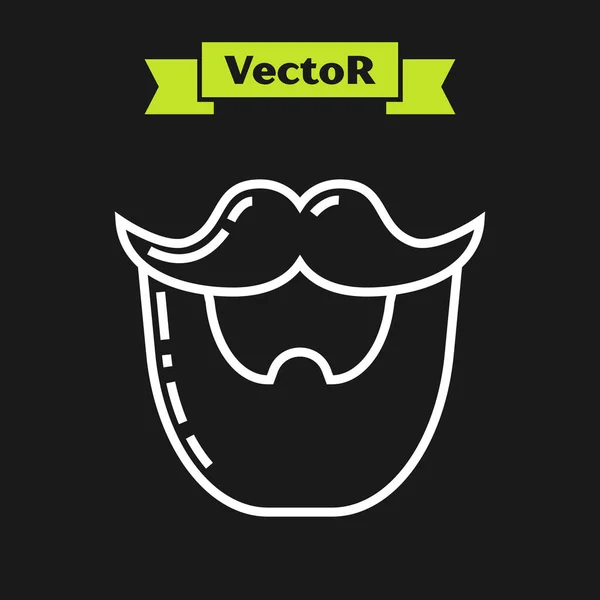 Ligne blanche Moustache et icône de la barbe isolé sur fond noir. Symbole du coiffeur. Coiffure faciale. Illustration vectorielle — Image vectorielle