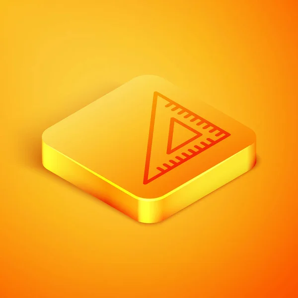 Isometric line Triangular ruler icon isolated on orange background. Straightedge symbol. Geometric symbol. Orange square button. Vector Illustration — Stock Vector