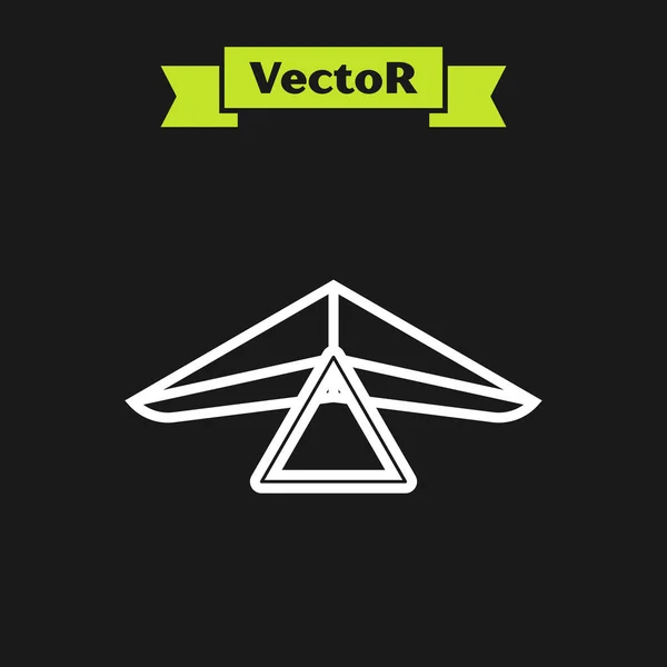 Weiße Linie Drachenflieger Symbol isoliert auf schwarzem Hintergrund. Extremsport. Vektorillustration — Stockvektor