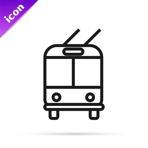 Linea nera icona Trolleybus isolato su sfondo bianco. Simbolo dei trasporti pubblici. Illustrazione vettoriale — Vettoriale Stock