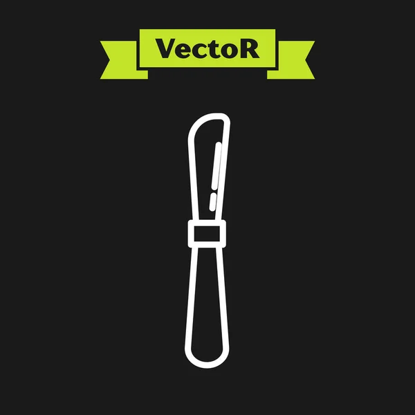 Weiße Linie Messer Symbol isoliert auf schwarzem Hintergrund. Bestecksymbol vorhanden. Vektorillustration — Stockvektor