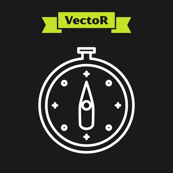 Linha branca Ícone de bússola isolado no fundo preto. Símbolo de navegação Windrose. Sinal de rosa do vento. Ilustração vetorial — Vetor de Stock