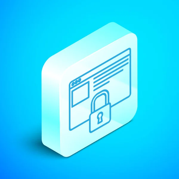 Línea isométrica Asegure su sitio con HTTPS, icono SSL aislado sobre fondo azul. Protocolo de comunicación por Internet. Botón cuadrado plateado. Ilustración vectorial — Archivo Imágenes Vectoriales