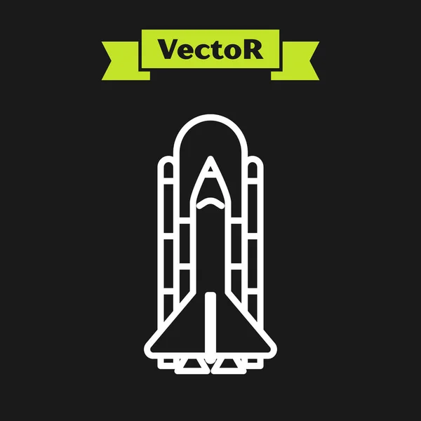 Linha branca Ônibus espacial e foguetes ícone isolado no fundo preto. Ilustração vetorial — Vetor de Stock