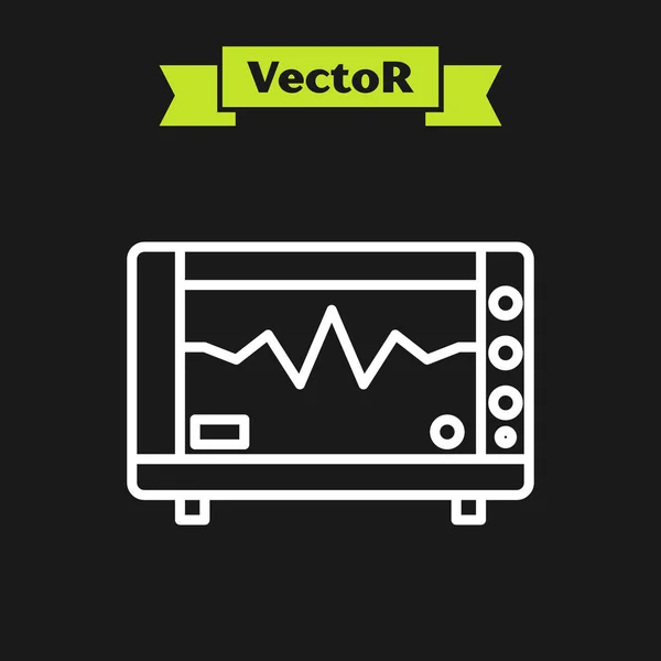 Linha branca Monitor de computador com ícone de cardiograma isolado em fundo preto. Ícone de monitoramento. Monitor de ECG com mão batida cardíaca desenhada. Ilustração vetorial — Vetor de Stock