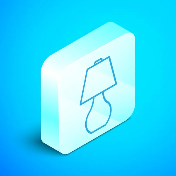 Isometrisk linje Bordslampa ikon isolerad på blå bakgrund. Silverfyrkantig knapp. Vektor Illustration — Stock vektor