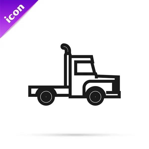 Zwarte lijn Levering vrachtwagen pictogram geïsoleerd op witte achtergrond. Vector Illustratie — Stockvector