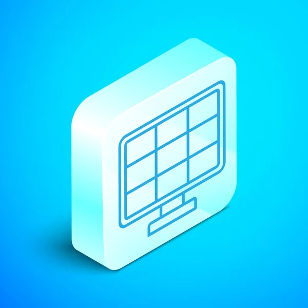 Isometrische Linie Solarmodul Symbol isoliert auf blauem Hintergrund. Silberner quadratischer Knopf. Vektorillustration — Stockvektor