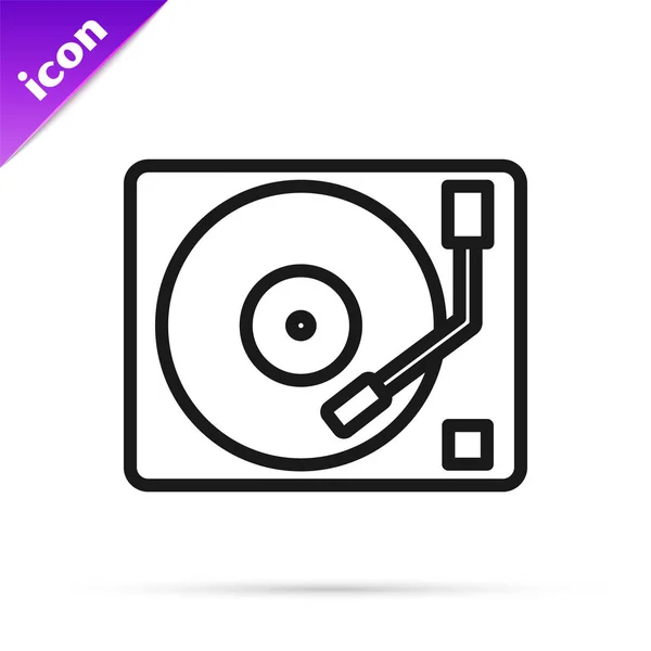 Lettore in vinile linea nera con un'icona del disco in vinile isolato su sfondo bianco. Illustrazione vettoriale — Vettoriale Stock