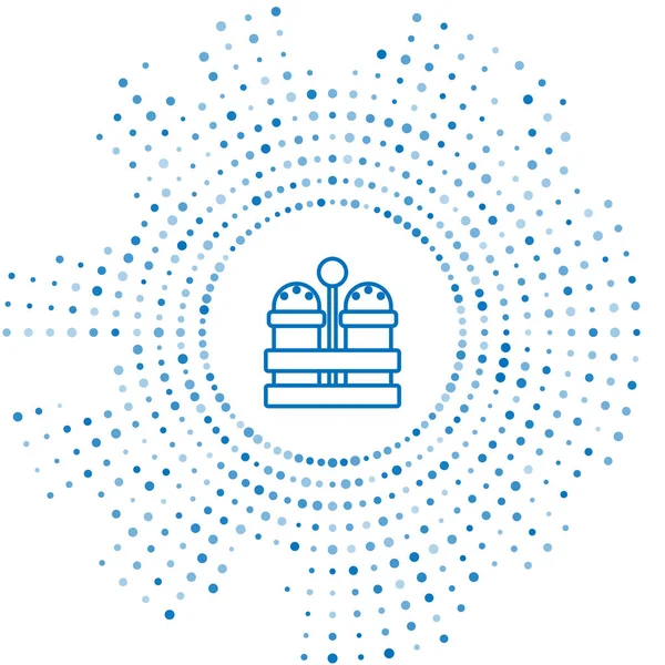 Beyaz arka planda mavi çizgi tuz ve biber ikonu izole edildi. Yemek pişirme baharatları. Soyut çember rastgele noktalar. Vektör İllüstrasyonu