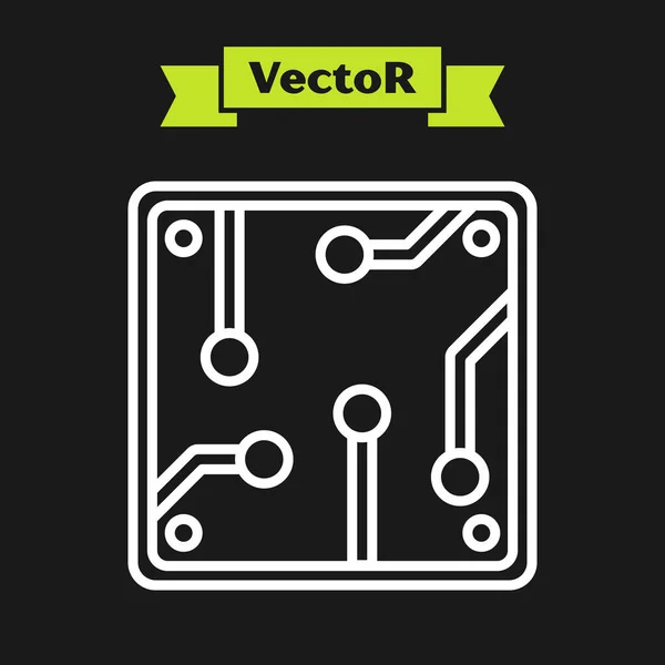 Ligne blanche icône processeur isolé sur fond noir. CPU, unité centrale de traitement, micropuce, microcircuit, processeur informatique, puce. Illustration vectorielle — Image vectorielle