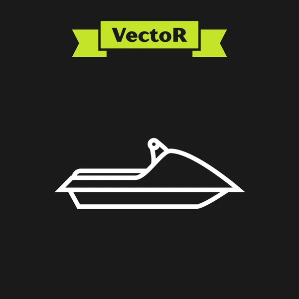 White line Jet ski icon isolated on black background. Water scooter. Extreme sport. Vector Illustration — Stock Vector