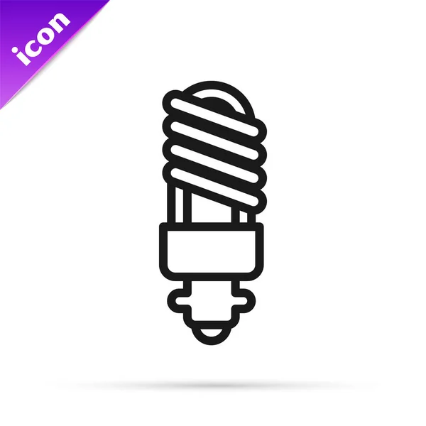 Icono de bombilla led de línea negra aislado sobre fondo blanco. Bombilla led económica iluminada. Ahorra energía lámpara. Ilustración vectorial — Archivo Imágenes Vectoriales