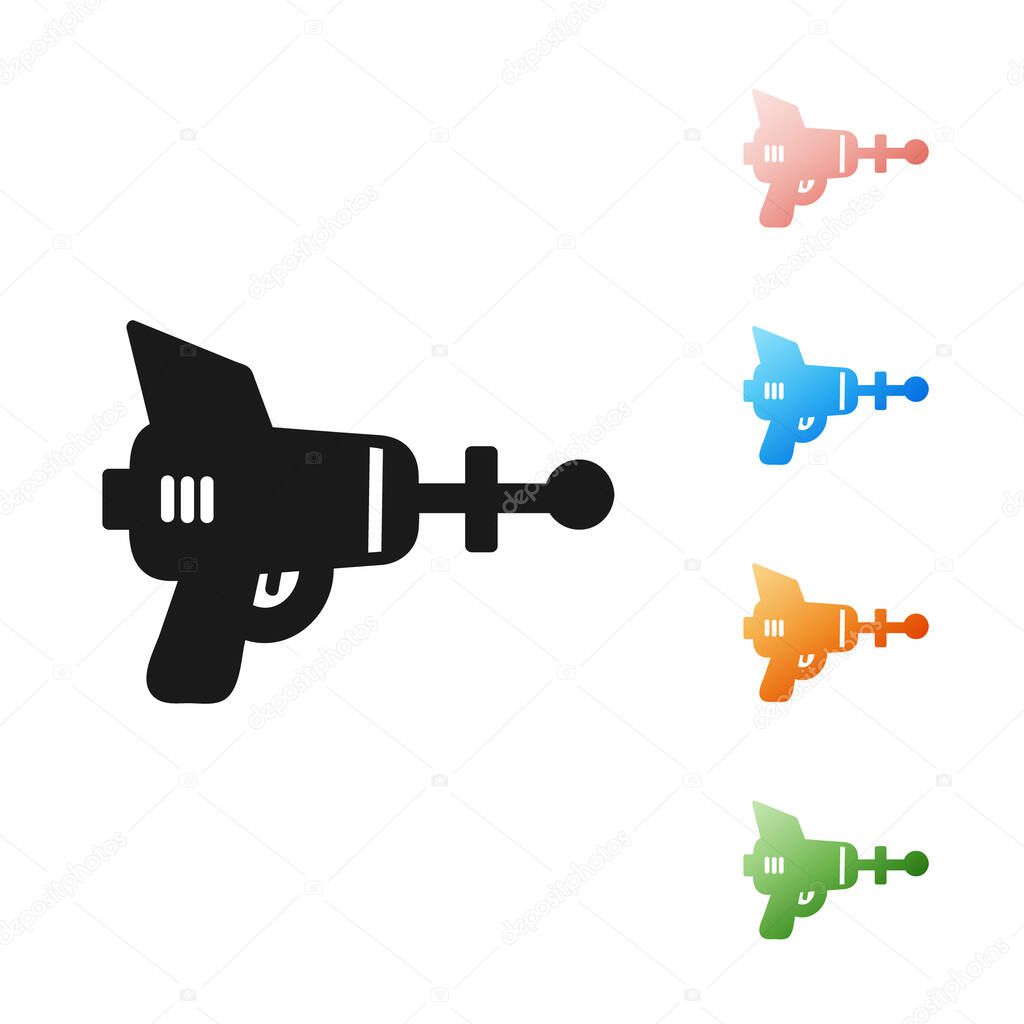 Black Ray gun icon isolated on white background. Laser weapon. Space blaster. Set icons colorful. Vector Illustration